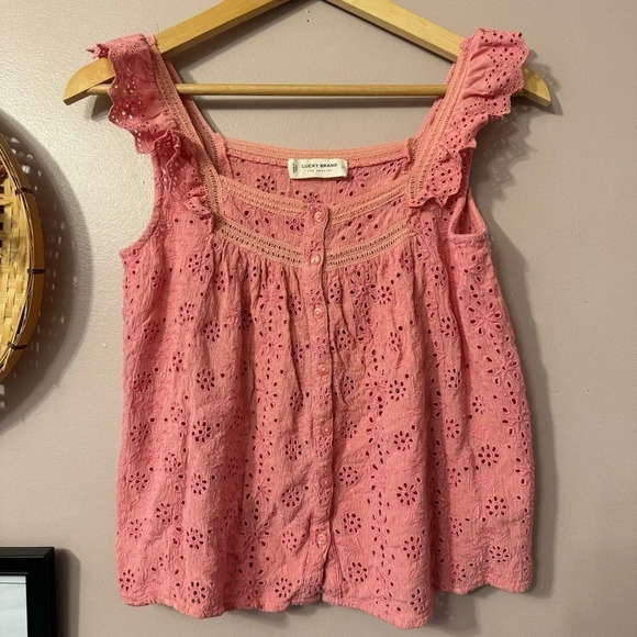 Lucky Brand Sleeveless Button Up Embroidered  Top Women Size S - Picture 8 of 15